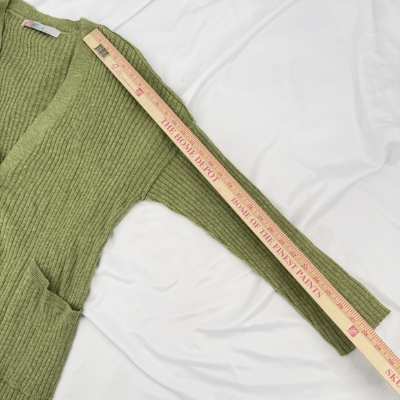 FP Beach Free People M Oversized Green Cotton Linen Rib Knit Longline Cardigan - Picture 7 of 7